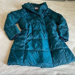 Lands end turquoise puffer midi jacket